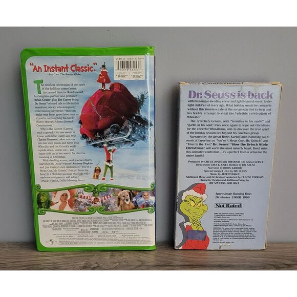 Dr Seuss Set of 2 Christmas VHS How The Grinch Stole Christmas Anim. Live Action - Picture 2 of 12